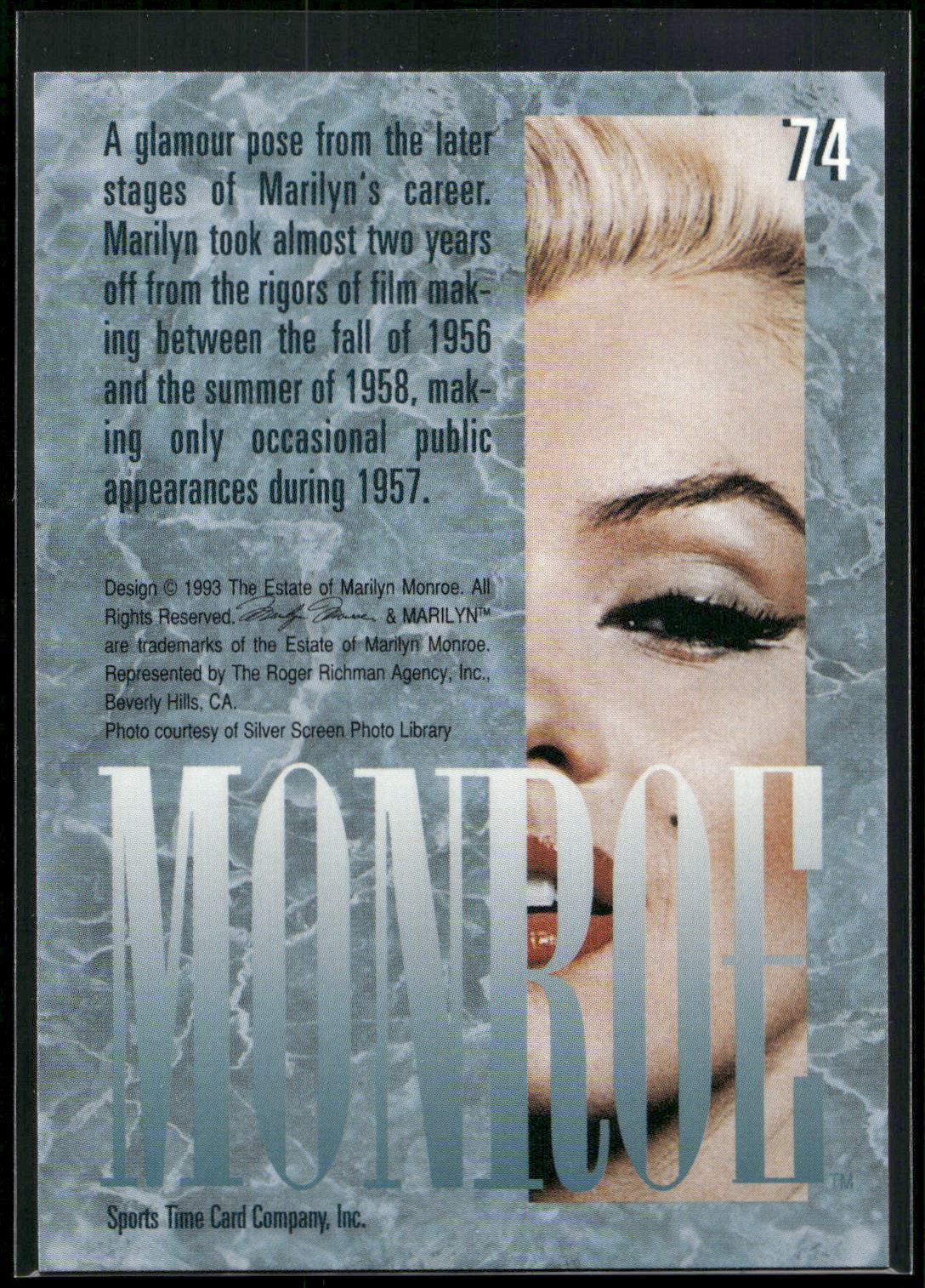 1993 Sports Time Marilyn Monroe #74 A glamour pose from the later stages of Mari