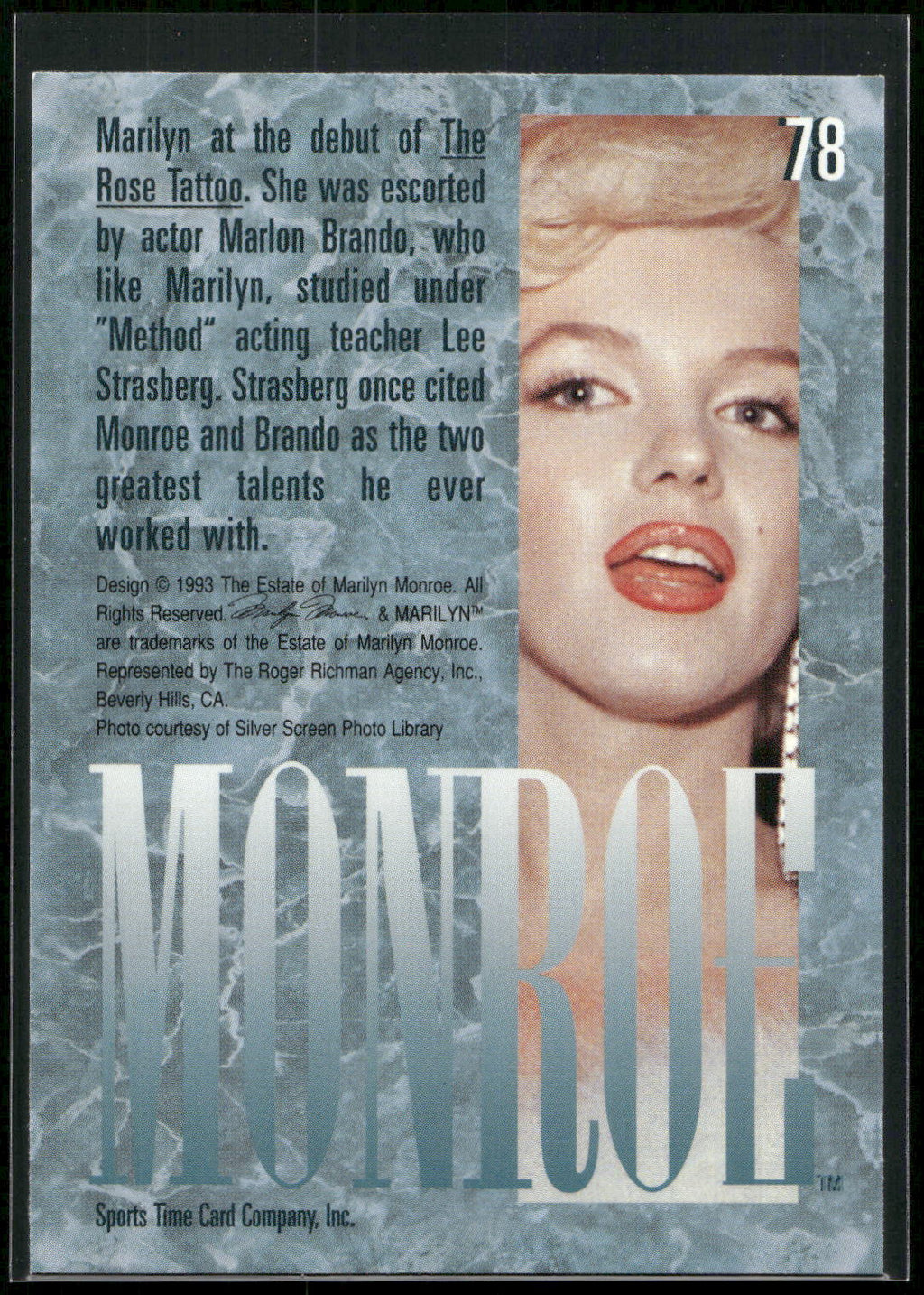 1993 Sports Time Marilyn Monroe #78 Marilyn at the debut of The Rose Tattoo. She