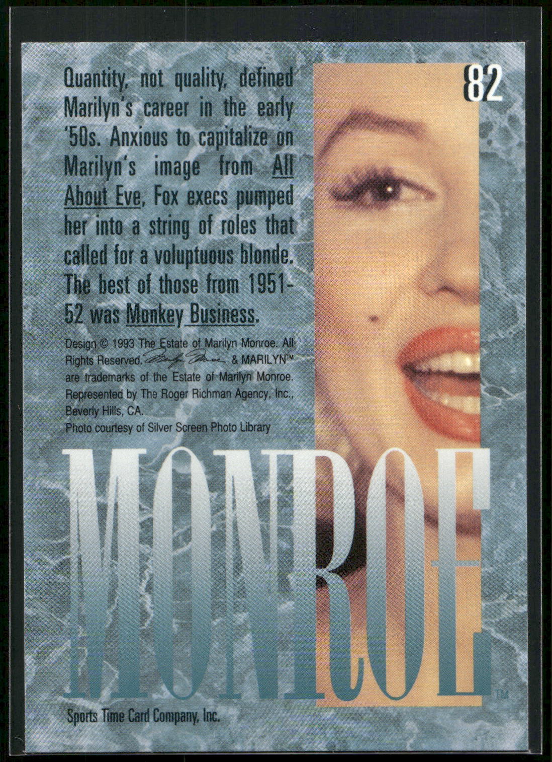 1993 Sports Time Marilyn Monroe #82 Quantity, not quality, defined Marilyn's car