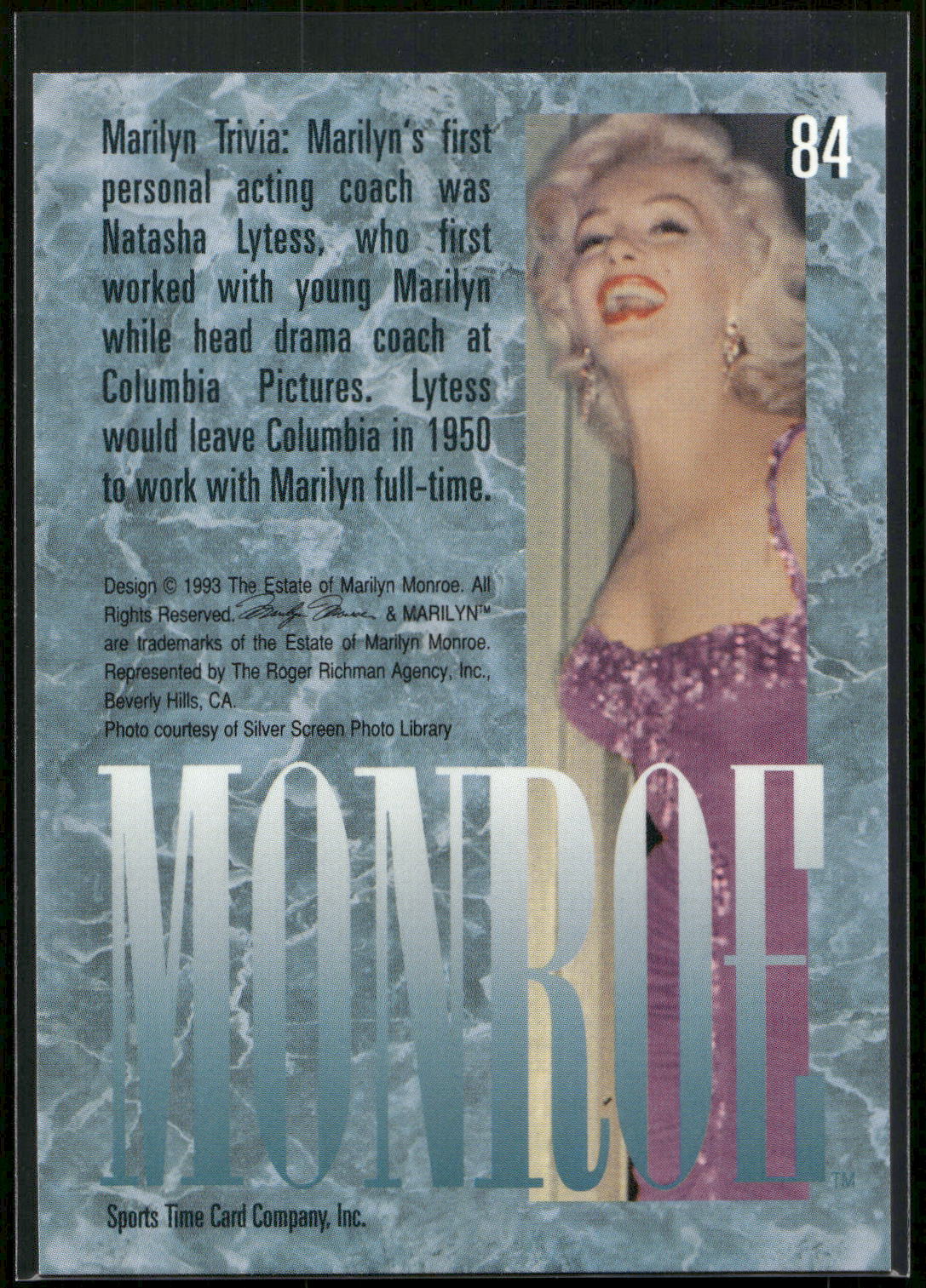 1993 Sports Time Marilyn Monroe #84 Marilyn's first personal acting coach was Na
