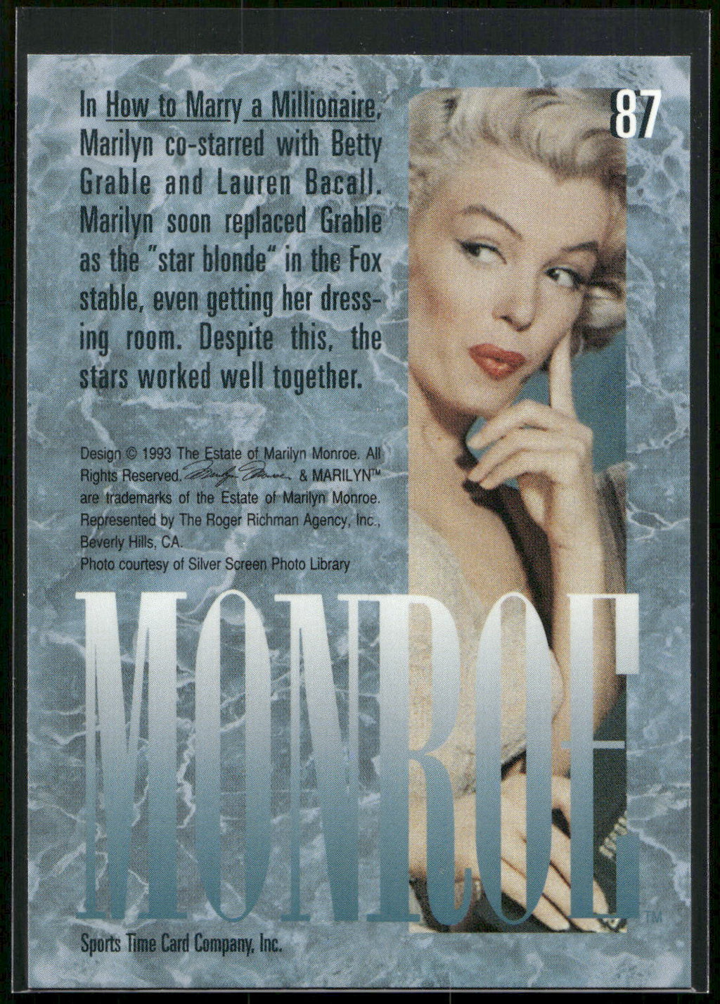 1993 Sports Time Marilyn Monroe #87 In How to Marry a Millionaire, Marilyn co-st