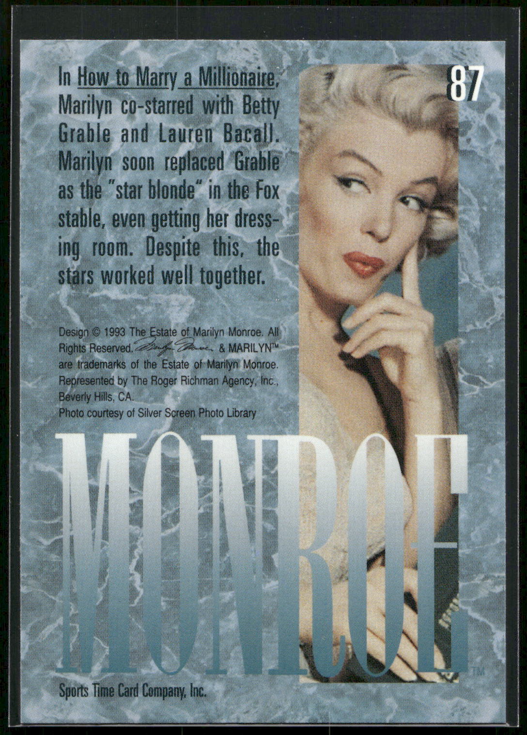1993 Sports Time Marilyn Monroe #87 In How to Marry a Millionaire, Marilyn co-st