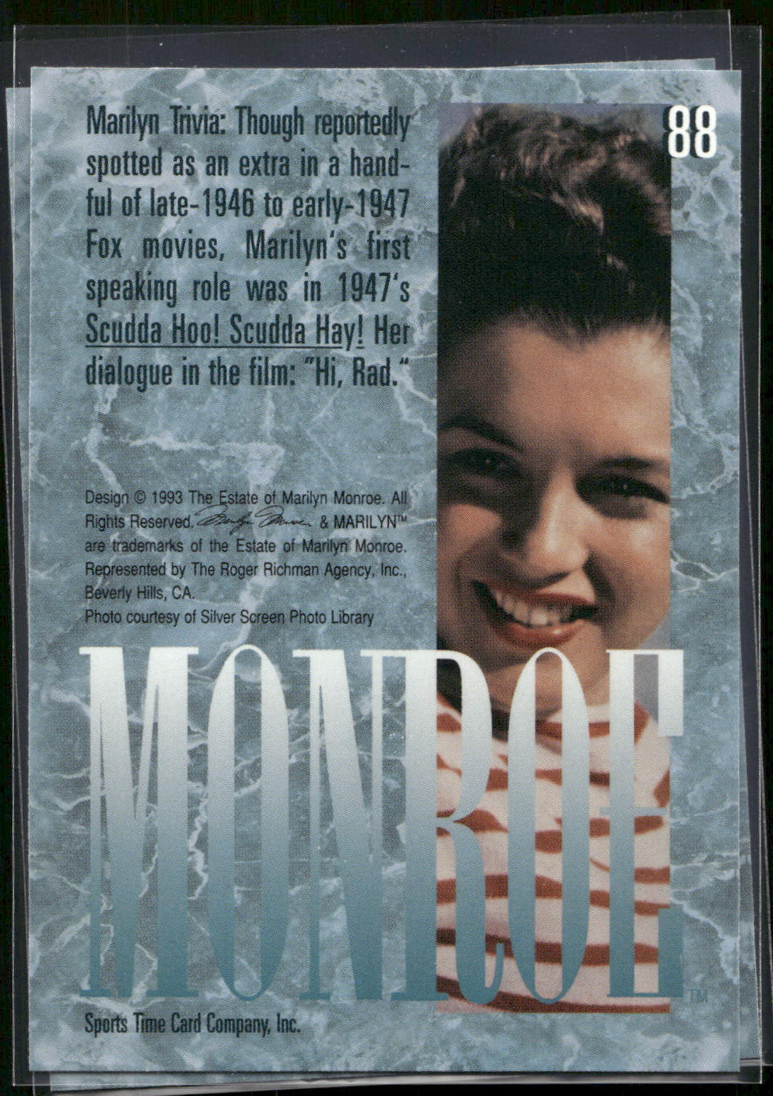 1993 Sports Time Marilyn Monroe #89 Late '50s reflections. Marilyn often sought
