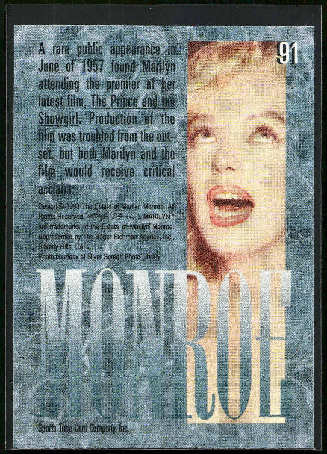 1993 Sports Time Marilyn Monroe #91 A rare public appearance in June of 1957 fou