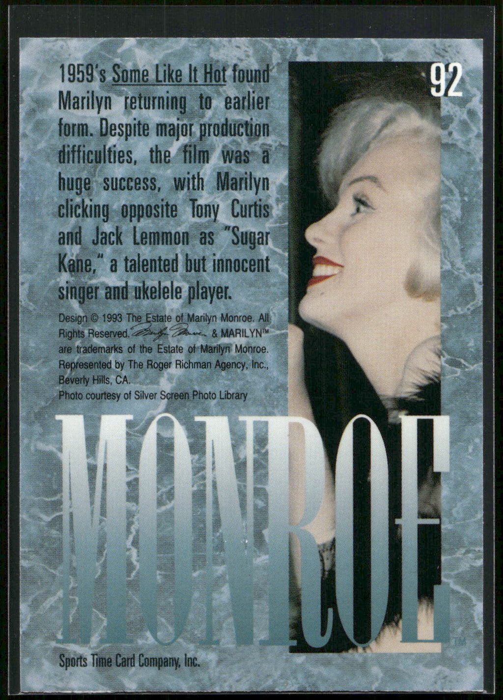 1993 Sports Time Marilyn Monroe #92 1959's Some Like It Hot found Marilyn return