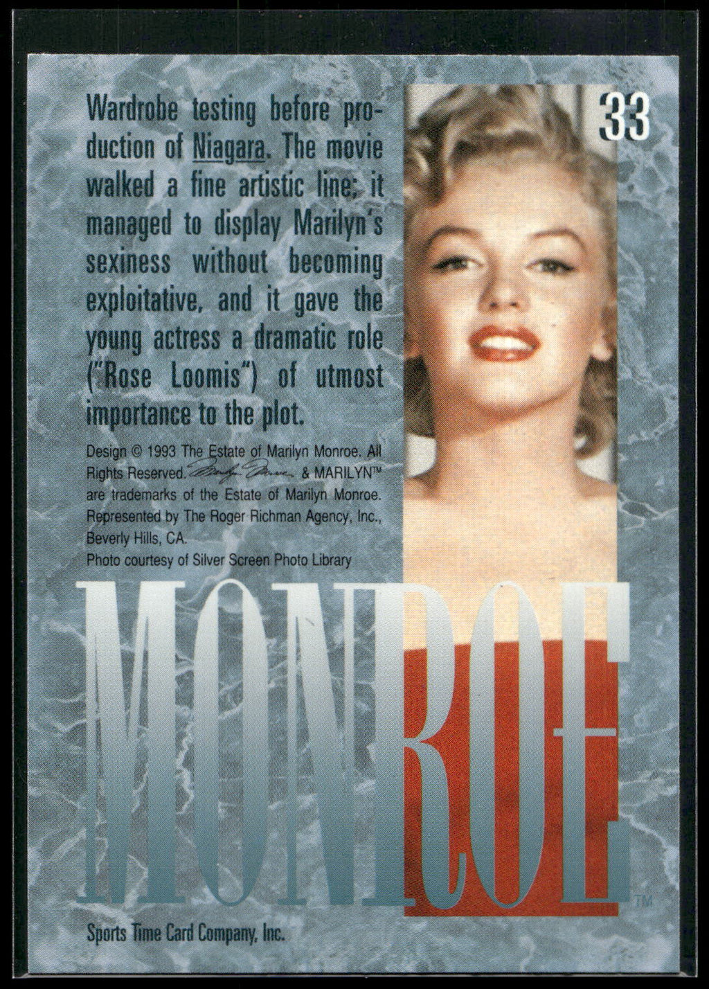 1993 Sports Time Marilyn Monroe #33 Wardrobe testing before production of Niagar