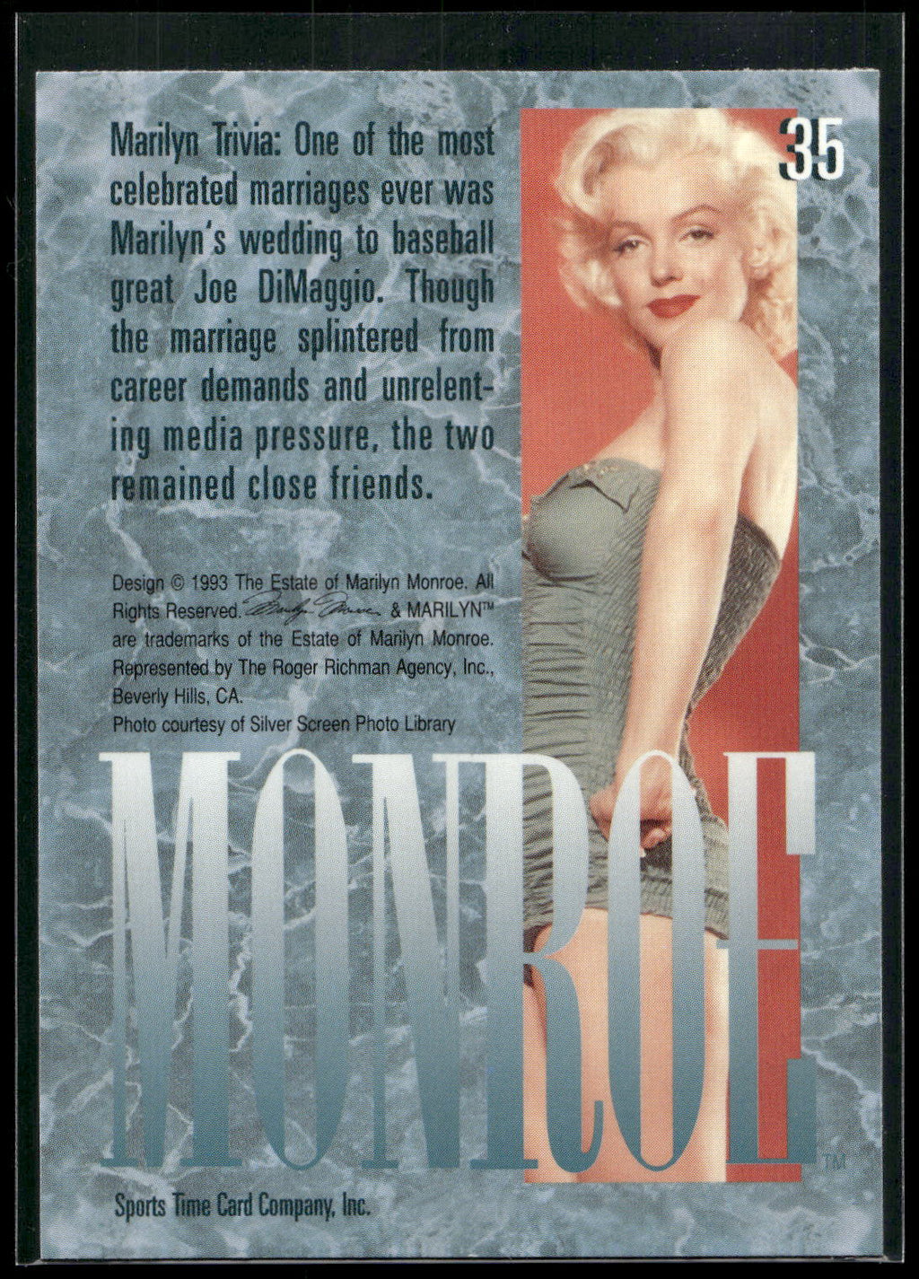1993 Sports Time Marilyn Monroe #35 One of the most celebrated marriages ever wa
