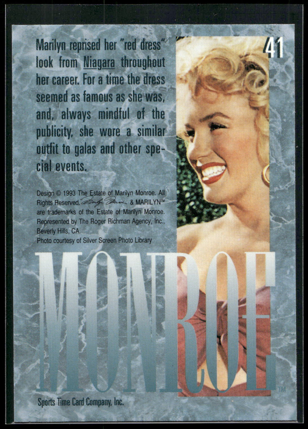 1993 Sports Time Marilyn Monroe #41 Marilyn reprised her "red dress" look from N