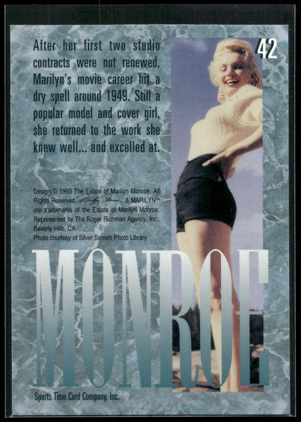 1993 Sports Time Marilyn Monroe #42 After her first two studio contracts were no
