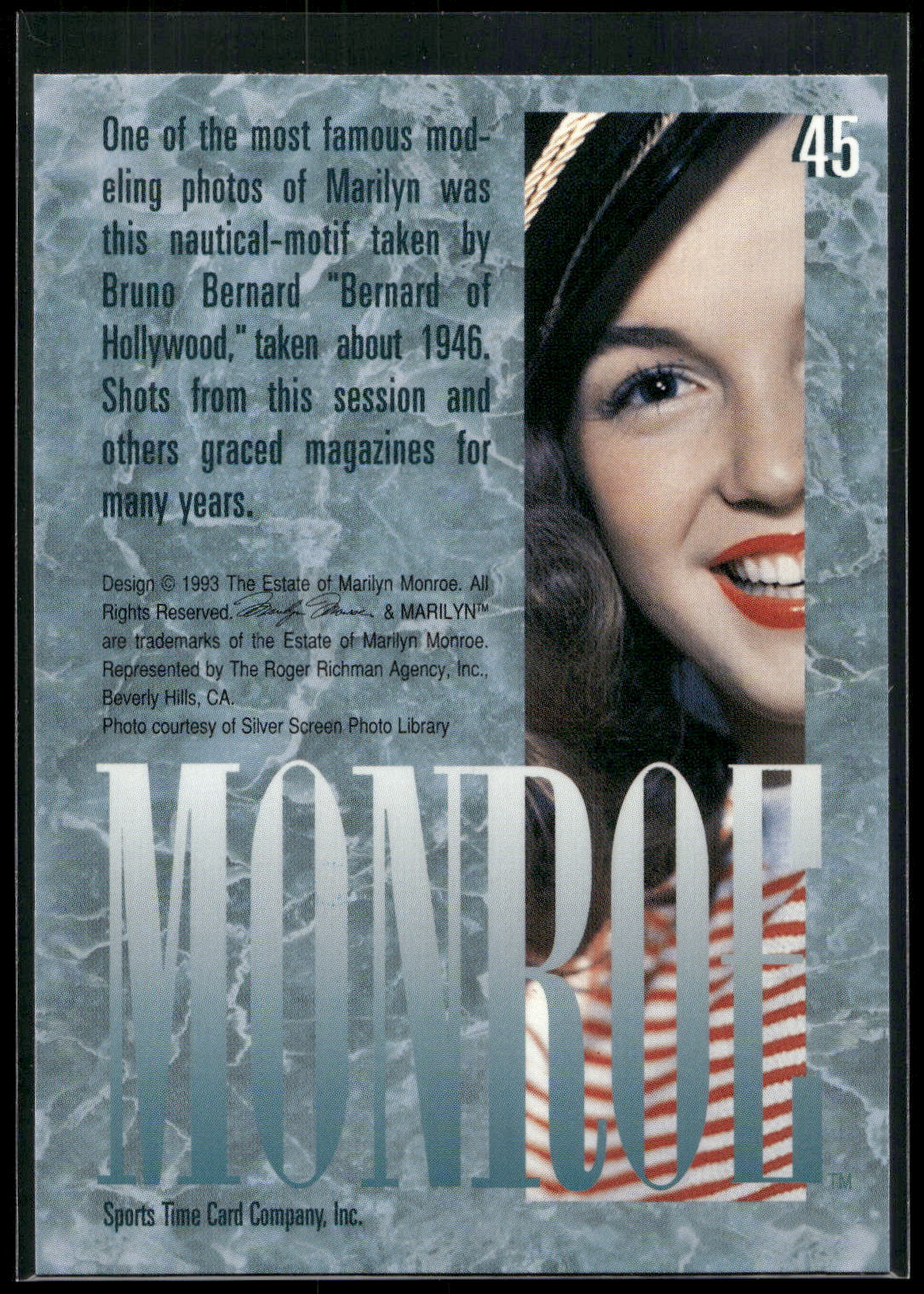 1993 Sports Time Marilyn Monroe #45 One of the most famous modeling photos of Ma