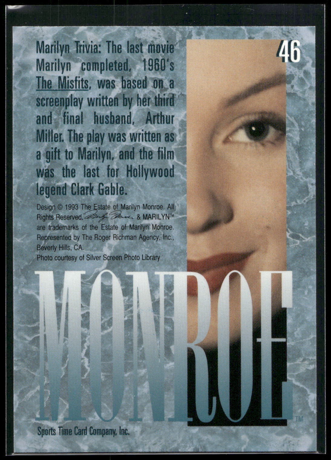 1993 Sports Time Marilyn Monroe #46 The last movie Marilyn completed, 1960's The