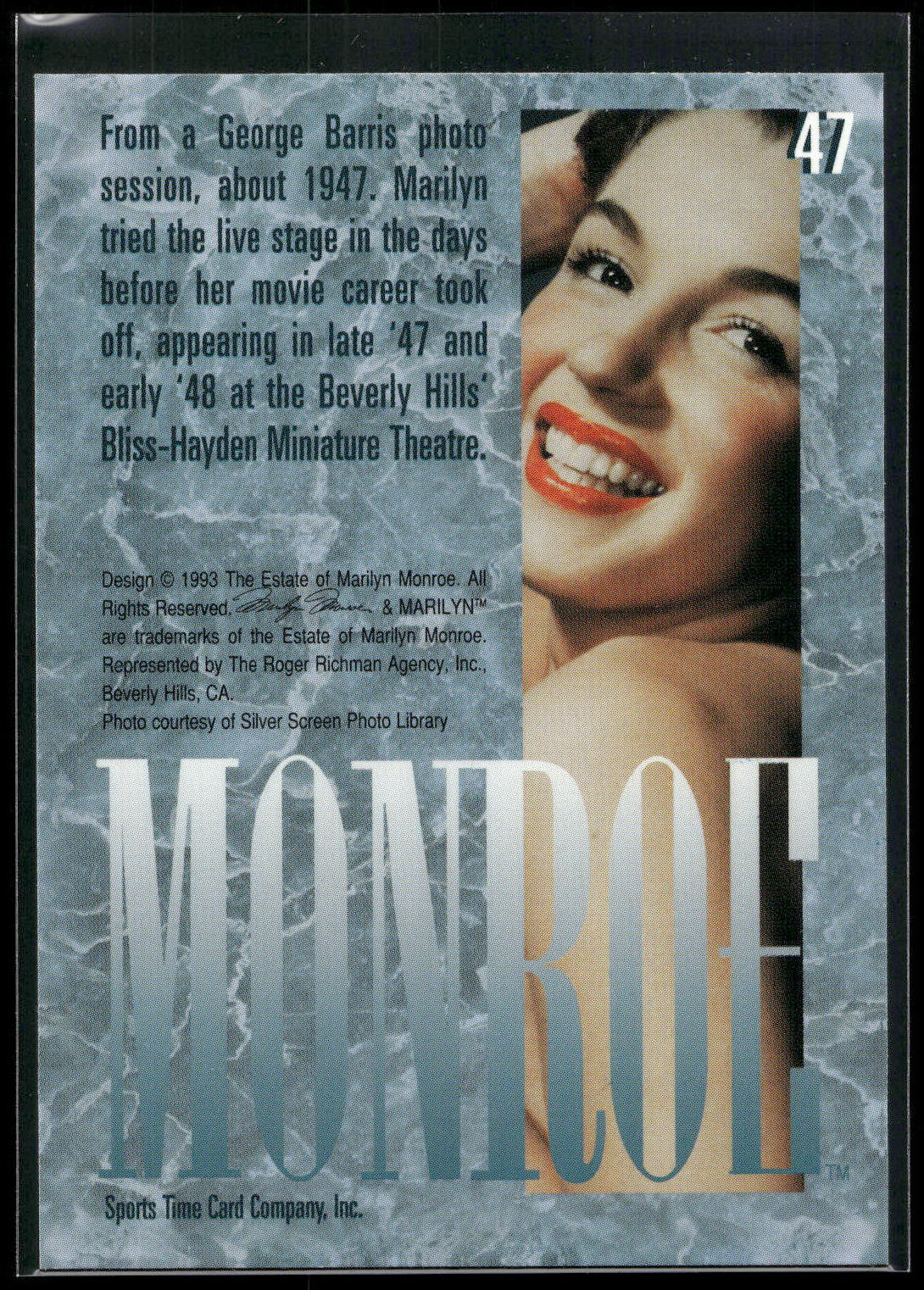 1993 Sports Time Marilyn Monroe #47 From a George Barris photo session, about 19
