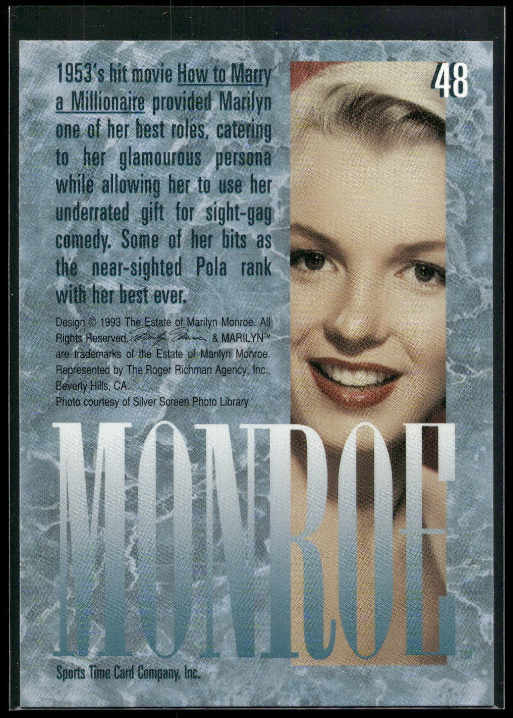 1993 Sports Time Marilyn Monroe #48 1953's hit movie How to Marry a Millionaire