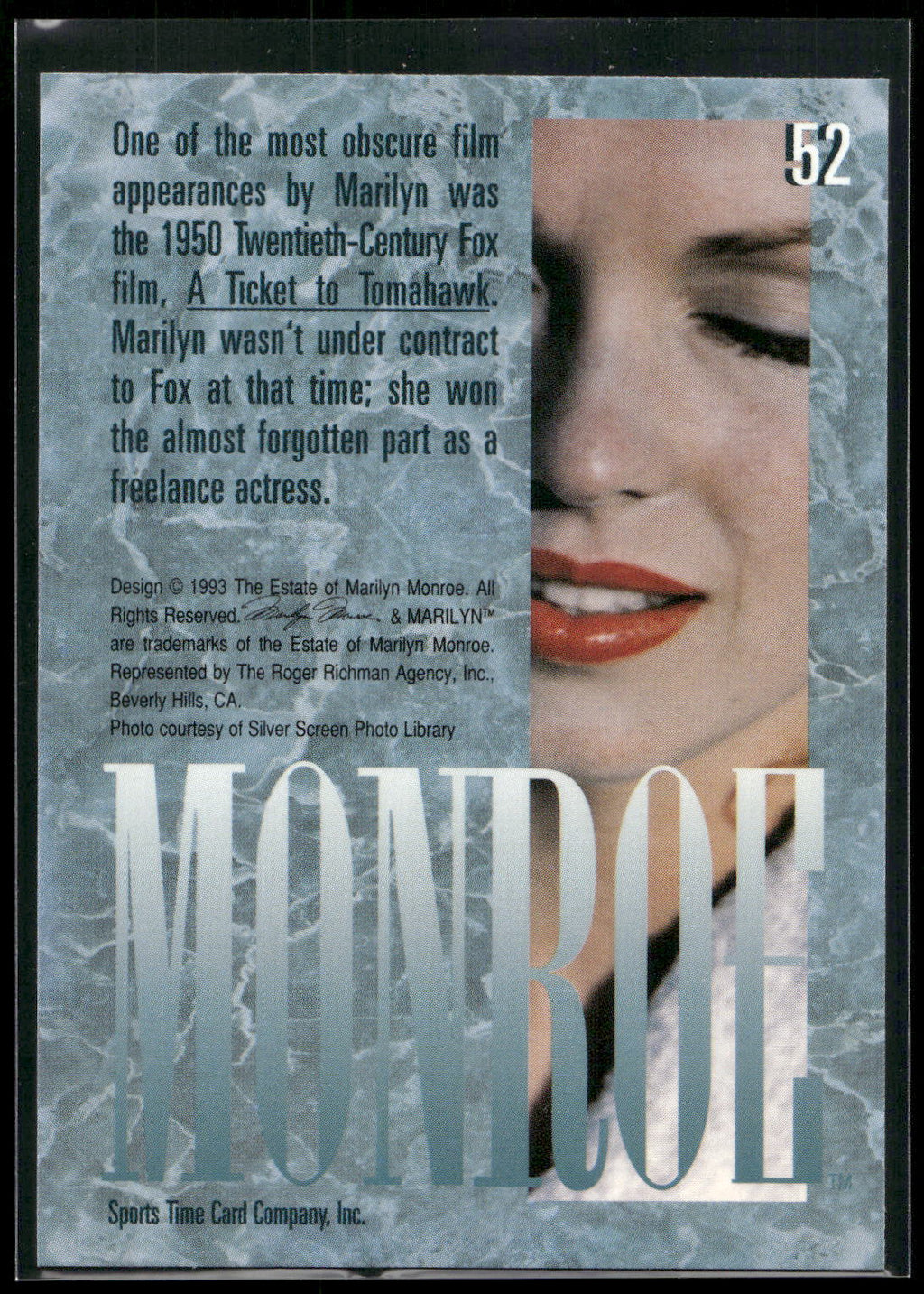 1993 Sports Time Marilyn Monroe #52 One of the most obscure film appearances by