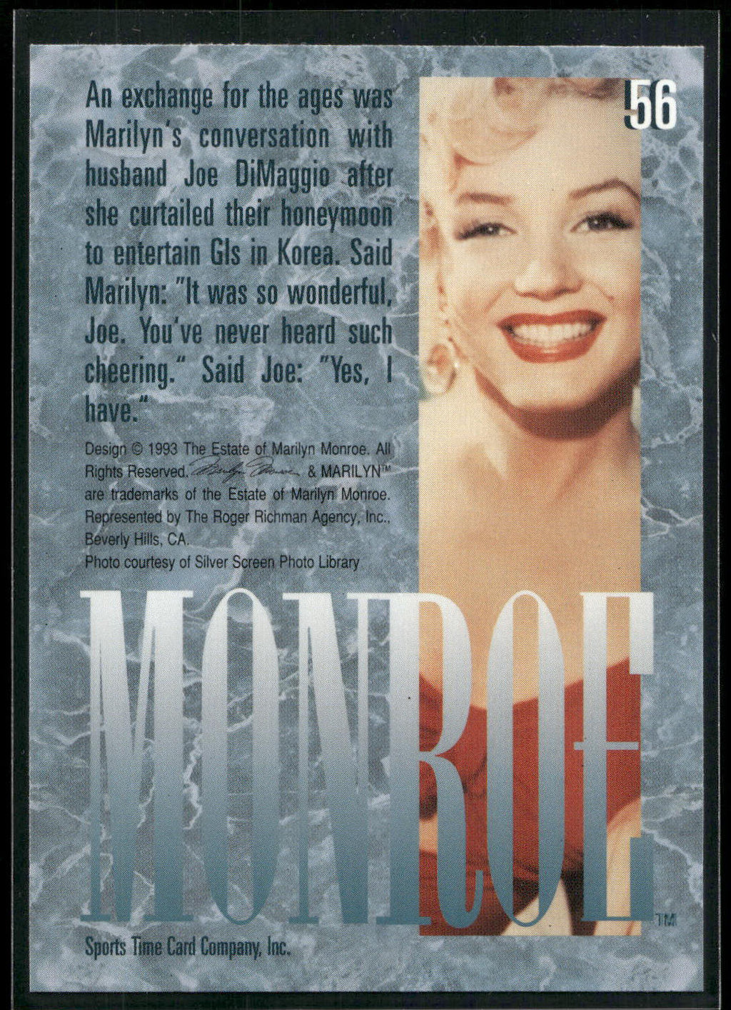 1993 Sports Time Marilyn Monroe #56 An exchange for the ages was Marilyn's conve