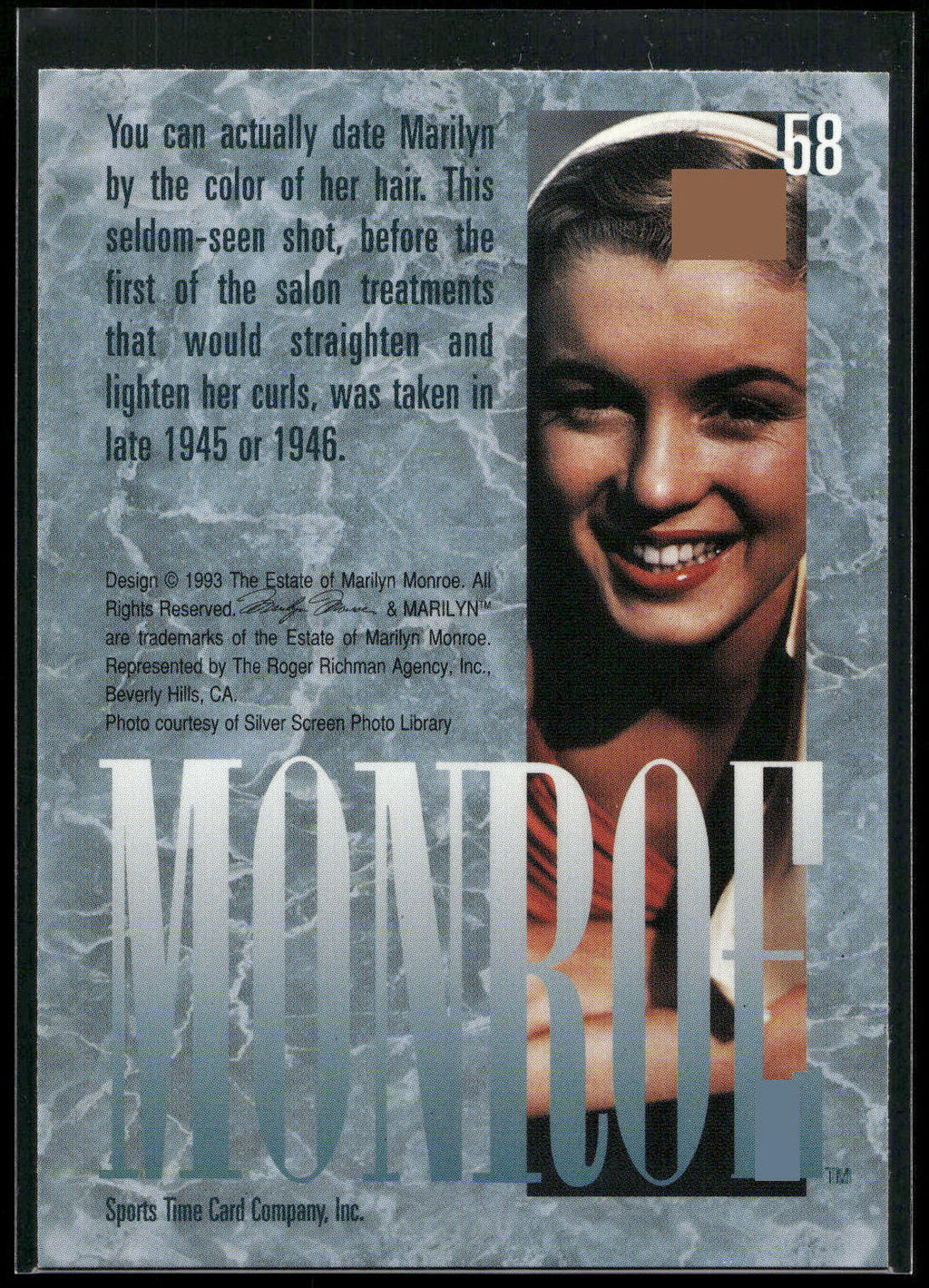 1993 Sports Time Marilyn Monroe #58 You can actually date Marilyn by the color o