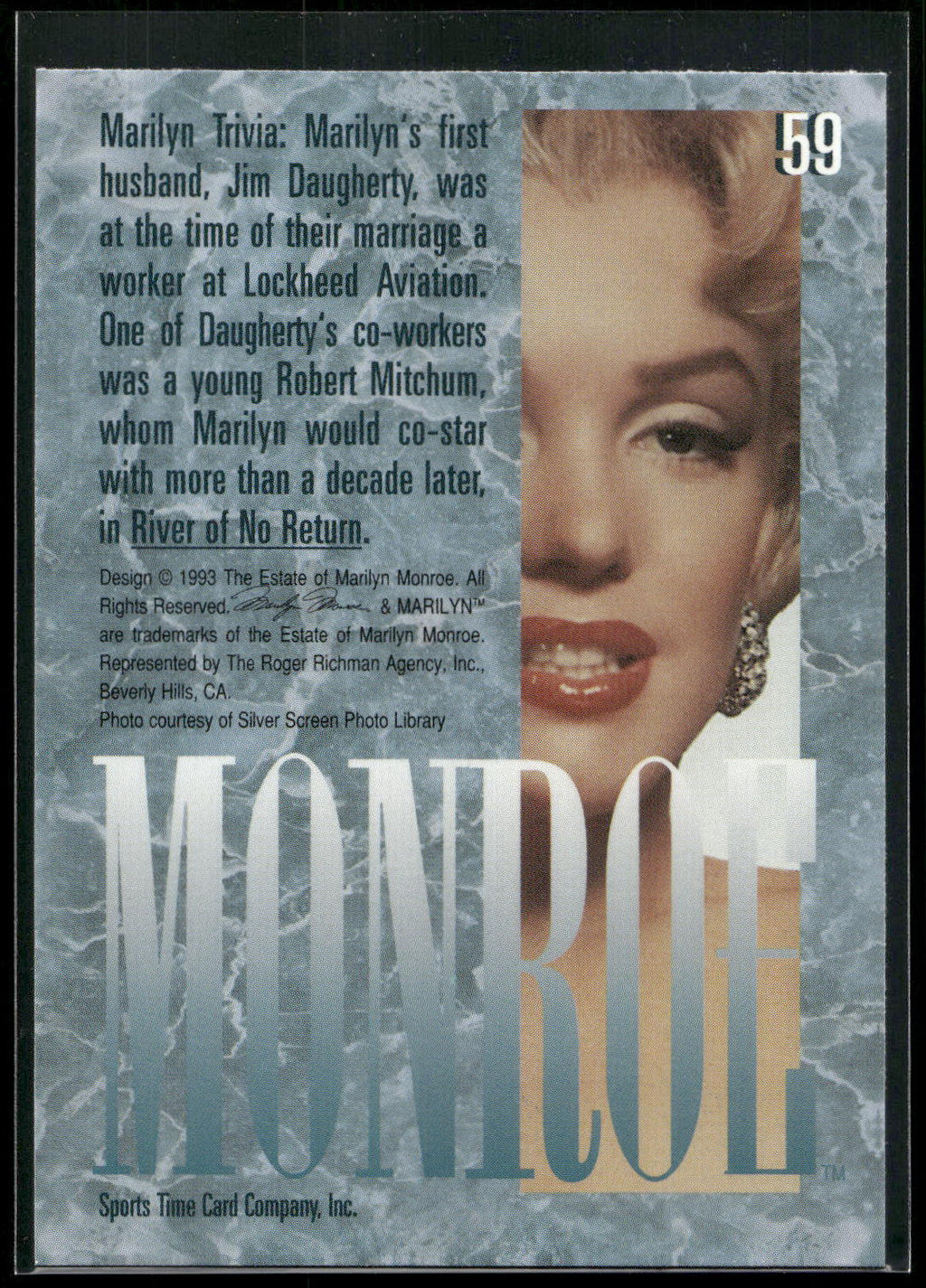 1993 Sports Time Marilyn Monroe #59 Marilyn's first husband, Jim Daugherty, was