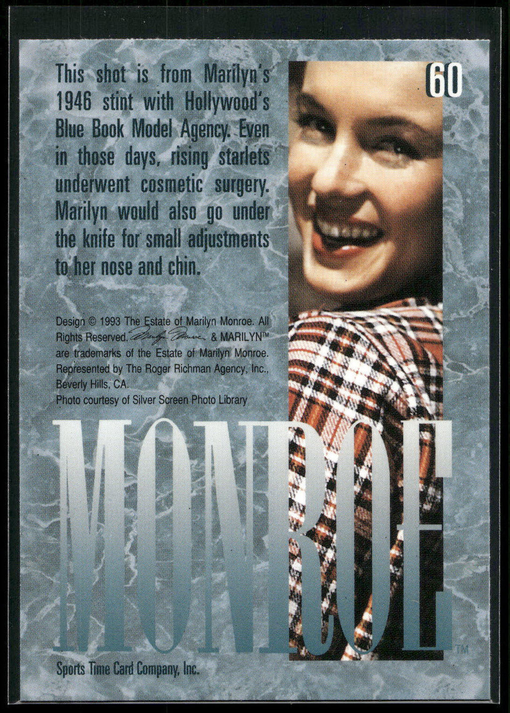 1993 Sports Time Marilyn Monroe #60 This shot is from Marilyn's 1946 stint with