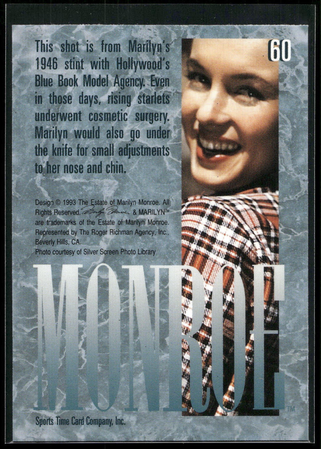 1993 Sports Time Marilyn Monroe #60 This shot is from Marilyn's 1946 stint with