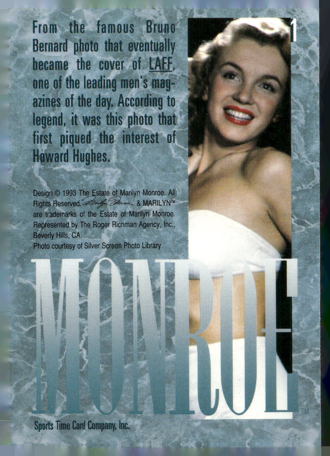 1993 Sports Time Marilyn Monroe #1 From the famous Bruno Bernard photo that eve