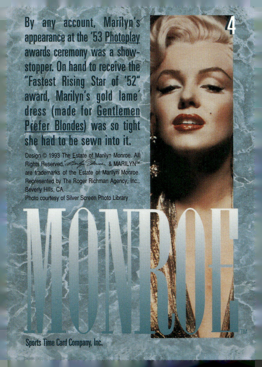 1993 Sports Time Marilyn Monroe #4 By any account, Marilyn's appearance at the