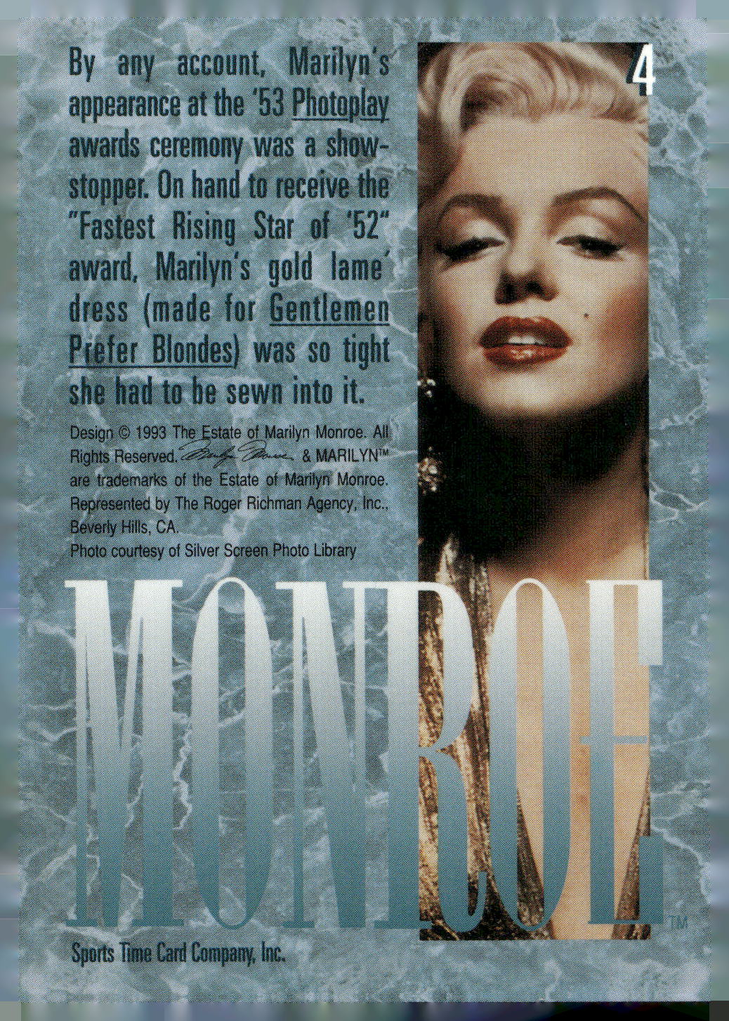 1993 Sports Time Marilyn Monroe #4 By any account, Marilyn's appearance at the