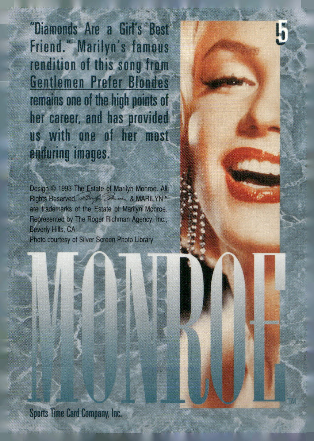 1993 Sports Time Marilyn Monroe #5 "Diamonds Are a Girl's Best Friend." Marilyn