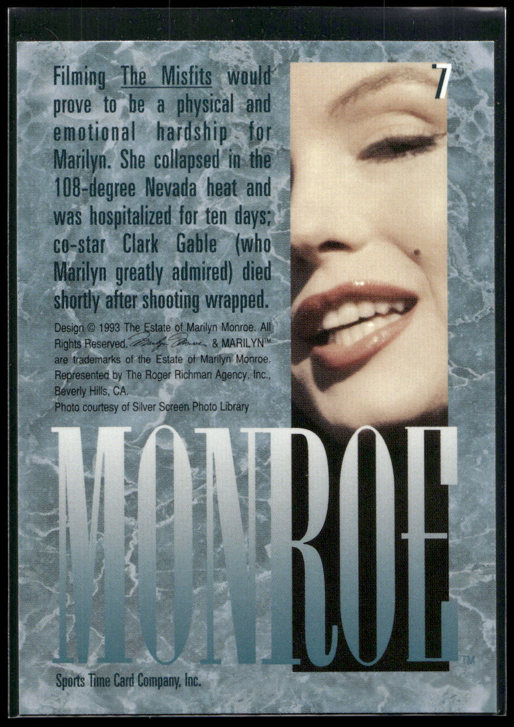 1993 Sports Time Marilyn Monroe #7 Filming The Misfits would prove to be a phys
