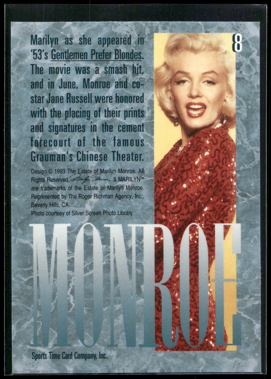 1993 Sports Time Marilyn Monroe #8 Marilyn as she appeared in '53's Gentlemen P