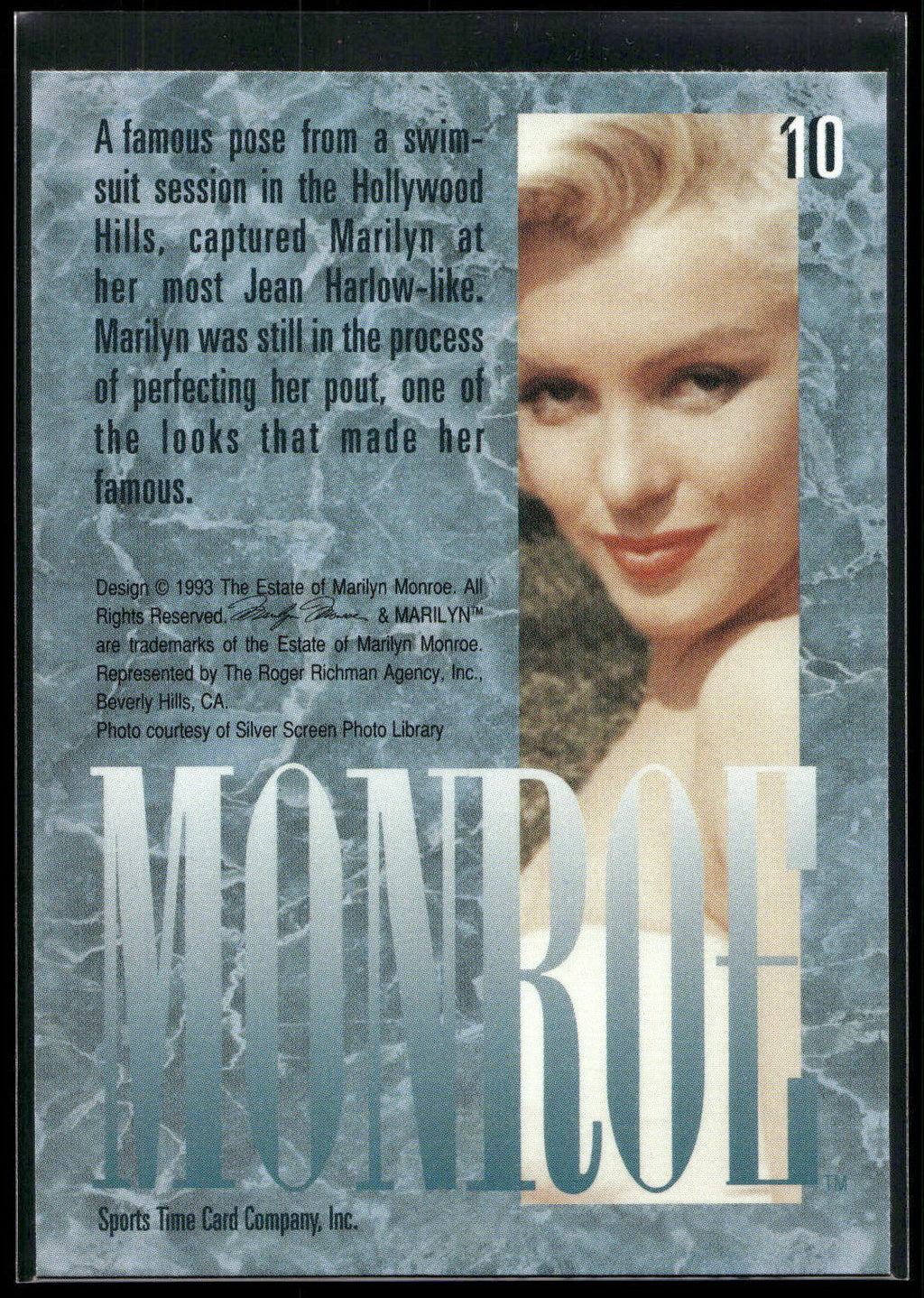 1993 Sports Time Marilyn Monroe #10 A famous pose from a swimsuit session in the