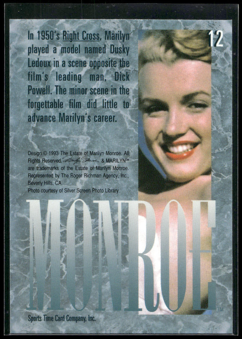 1993 Sports Time Marilyn Monroe #12 In 1950's Right Cross, Marilyn played a mode