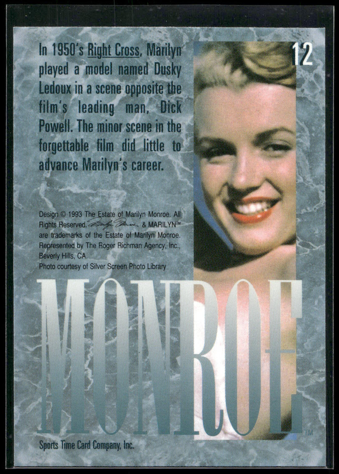 1993 Sports Time Marilyn Monroe #12 In 1950's Right Cross, Marilyn played a mode