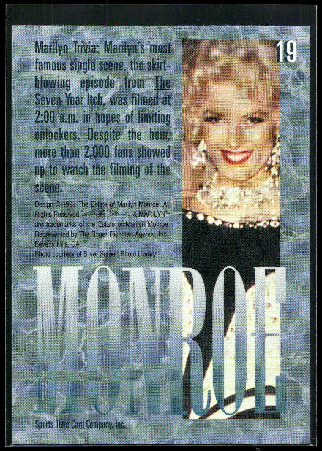 1993 Sports Time Marilyn Monroe #19 Marilyn's most famous single scene, the skir