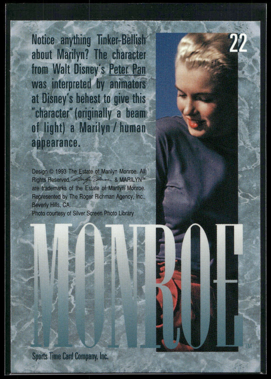 1993 Sports Time Marilyn Monroe #22 Notice anything Tinker-Bellish about Marilyn