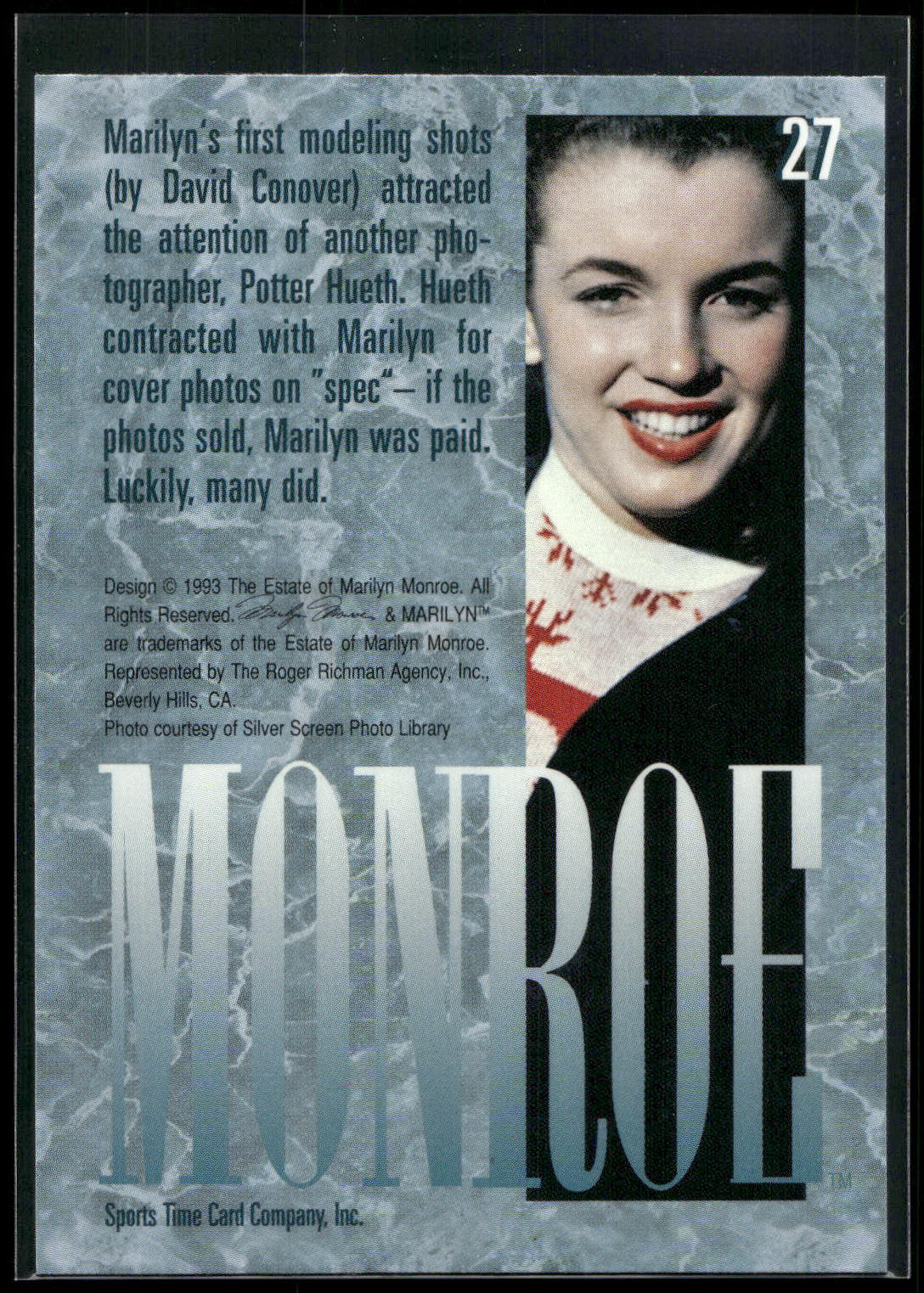 1993 Sports Time Marilyn Monroe #27 Marilyn's first modeling shots (by David Con