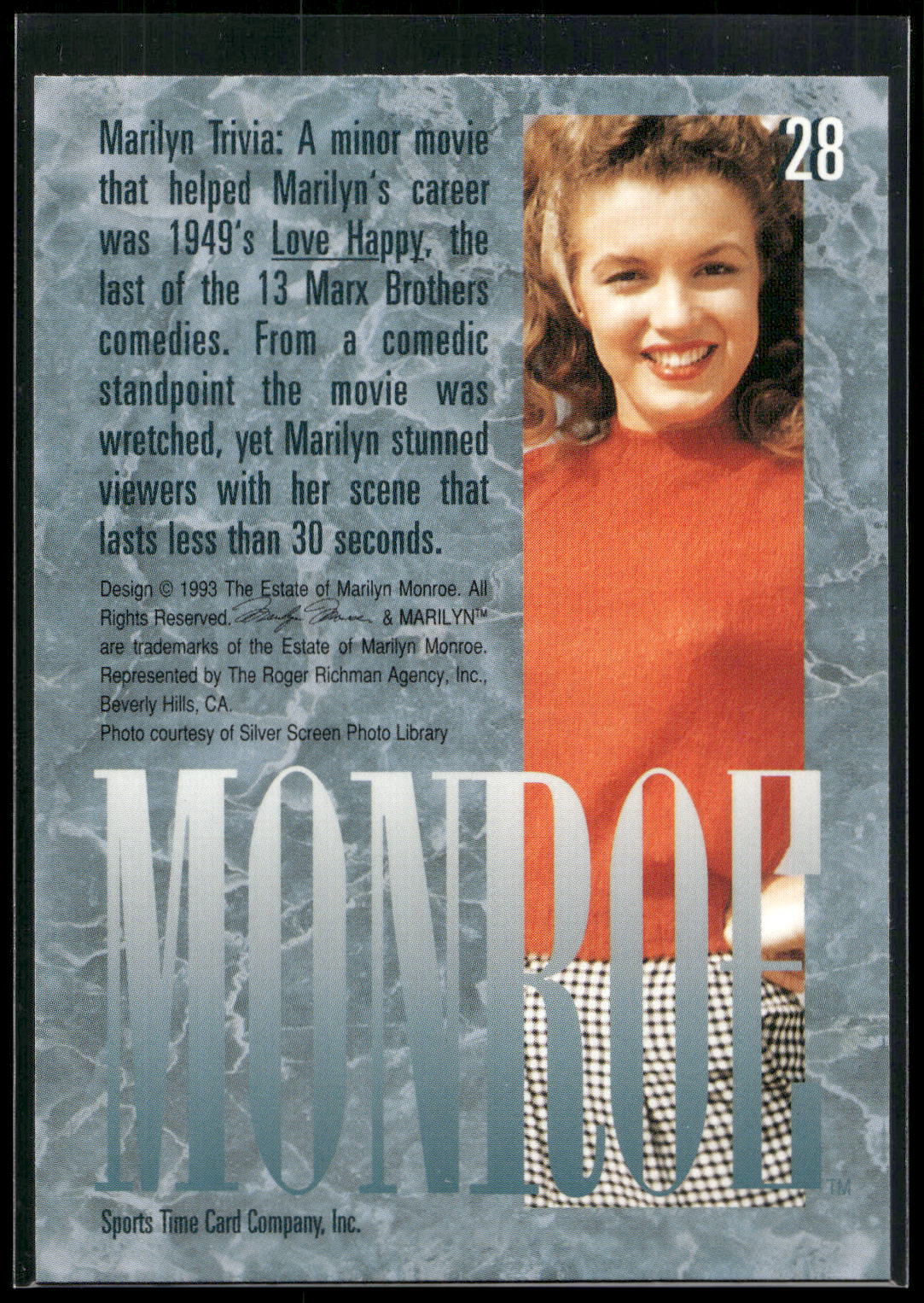 1993 Sports Time Marilyn Monroe #28 A minor movie that helped Marilyn's career w