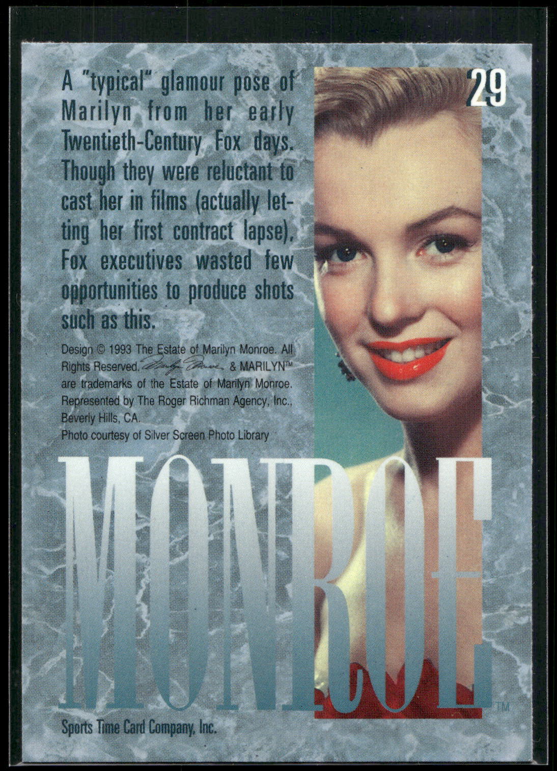 1993 Sports Time Marilyn Monroe #29 A "typical" glamour pose of Marilyn from her