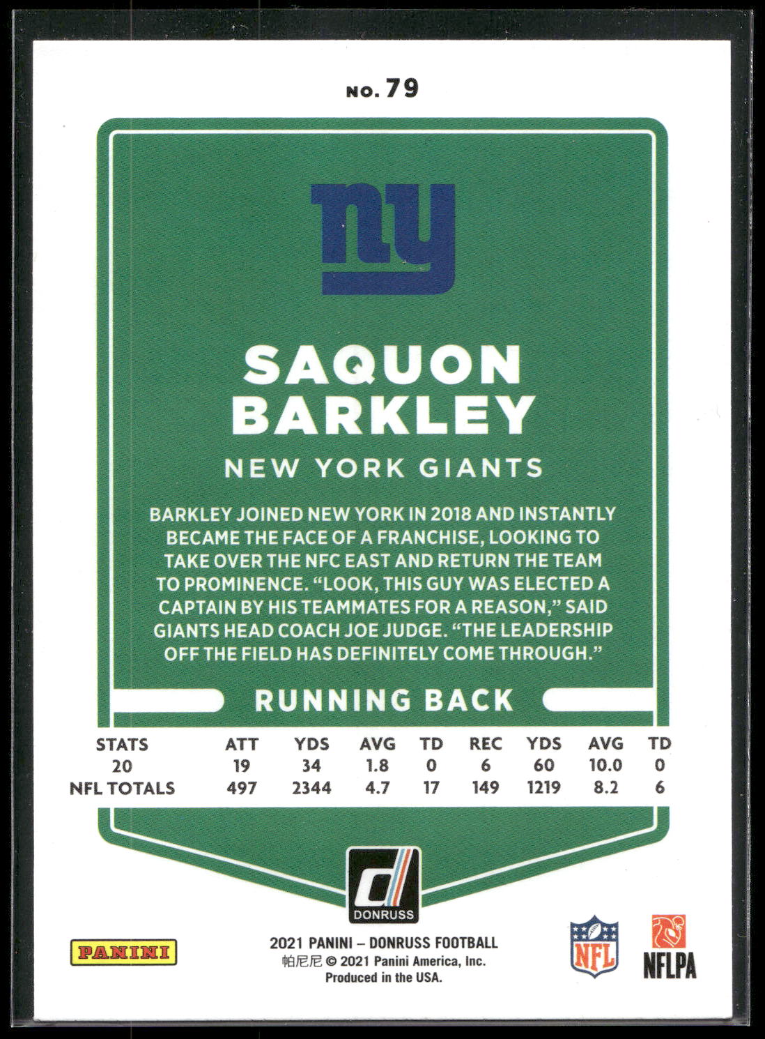 2021 Donruss #79b Saquon Barkley
