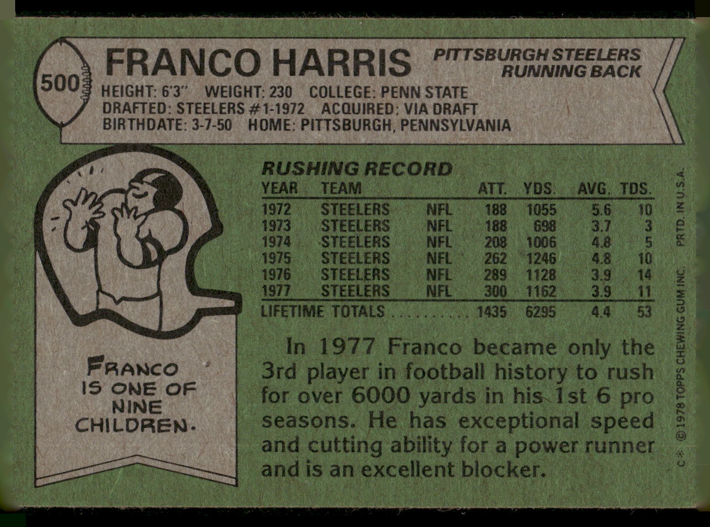 1978 Topps #500 Franco Harris