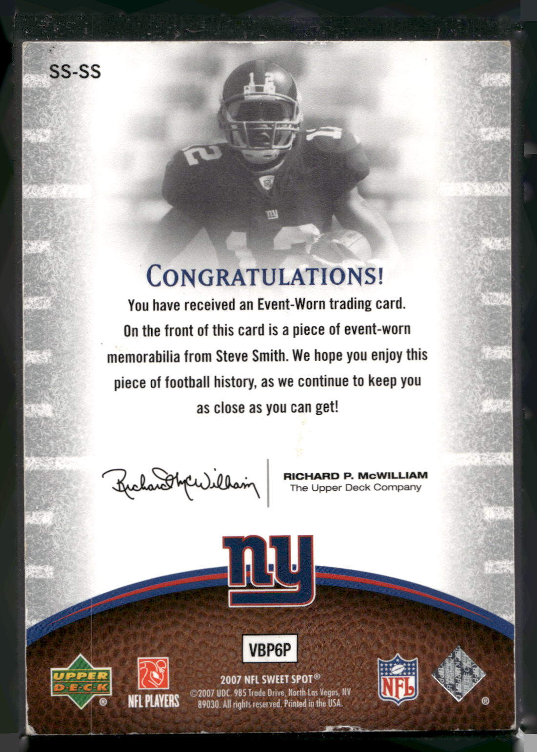 2007 Upper Deck Sweet Spot #SS-SS Steve Smith Sweet Swatch Jersey