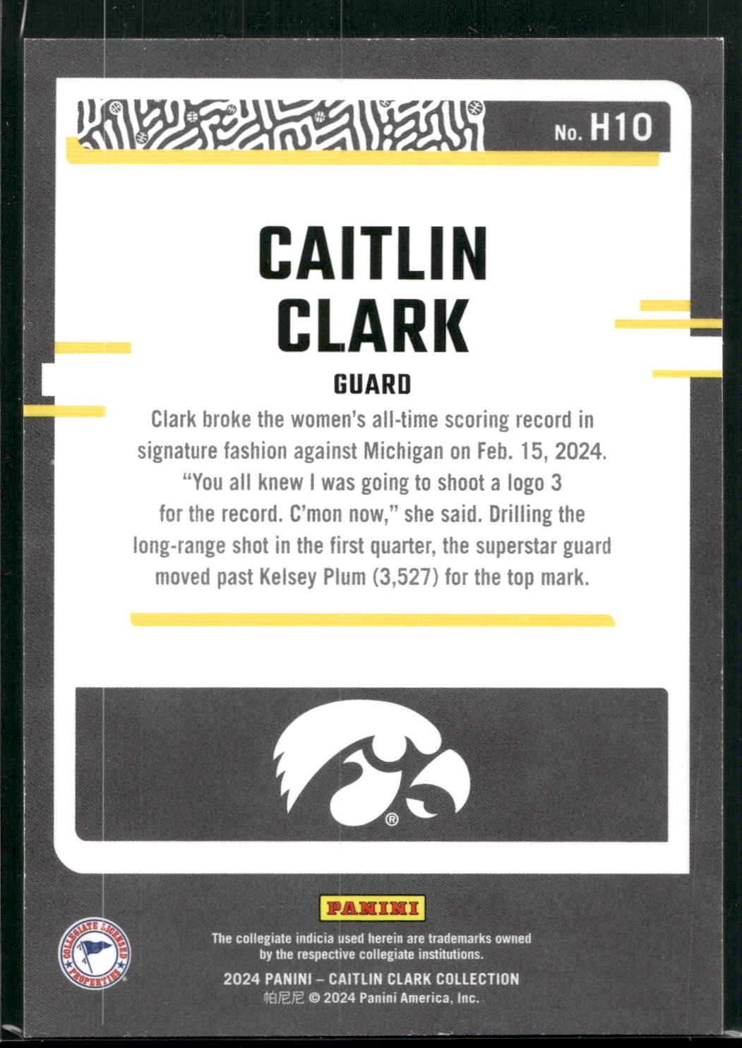 2024 Panini Caitlin Clark Collection #H10 Caitlin Clark Highlights