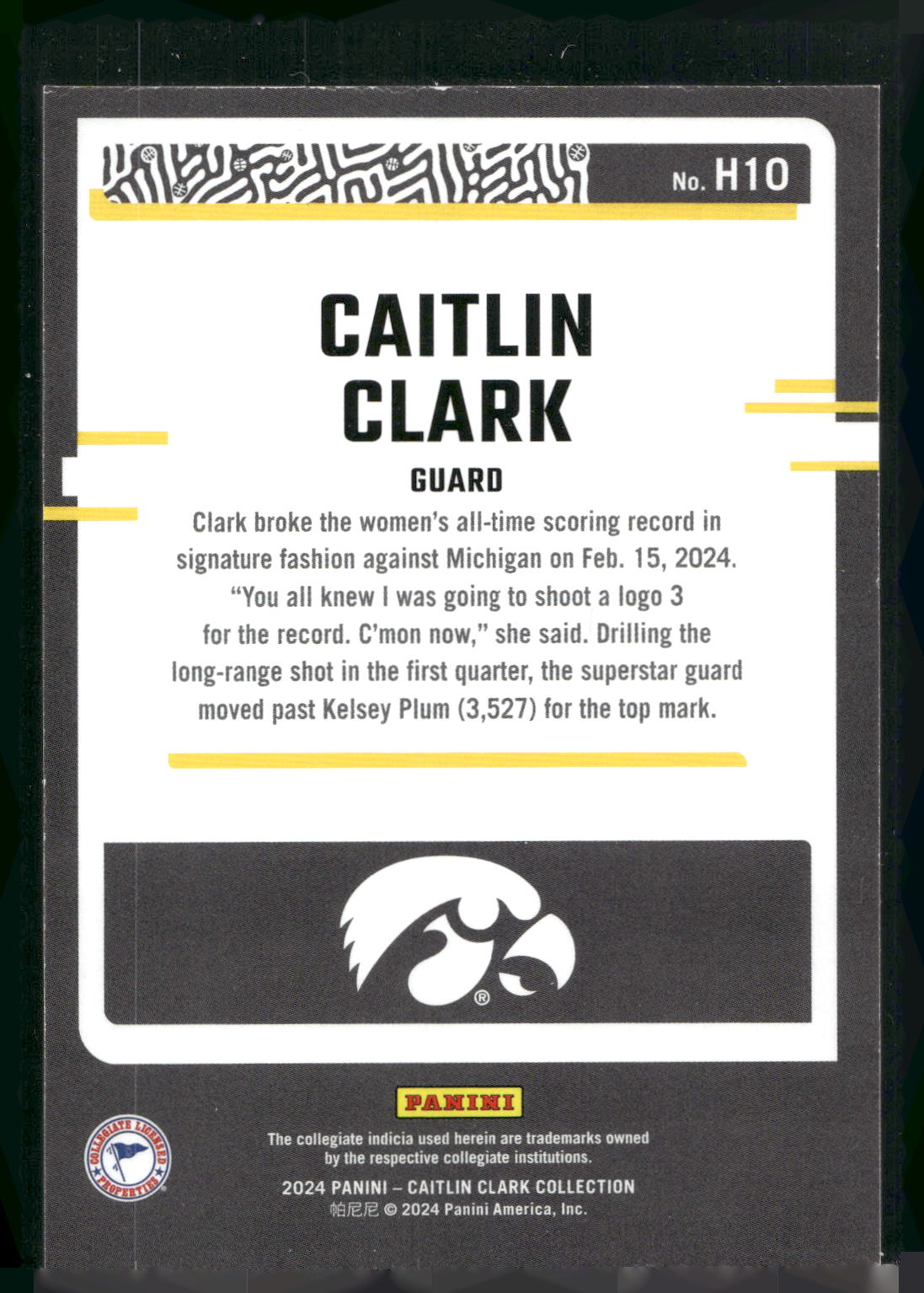 2024 Panini Caitlin Clark Collection #H10 Caitlin Clark Highlights