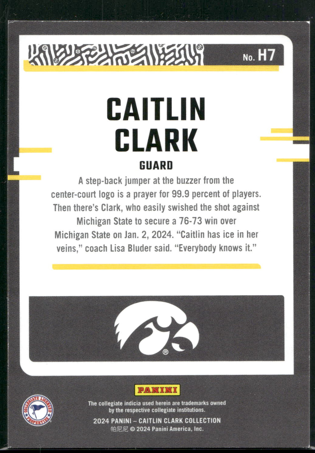 2024 Panini Caitlin Clark Collection #H7 Caitlin Clark Highlights