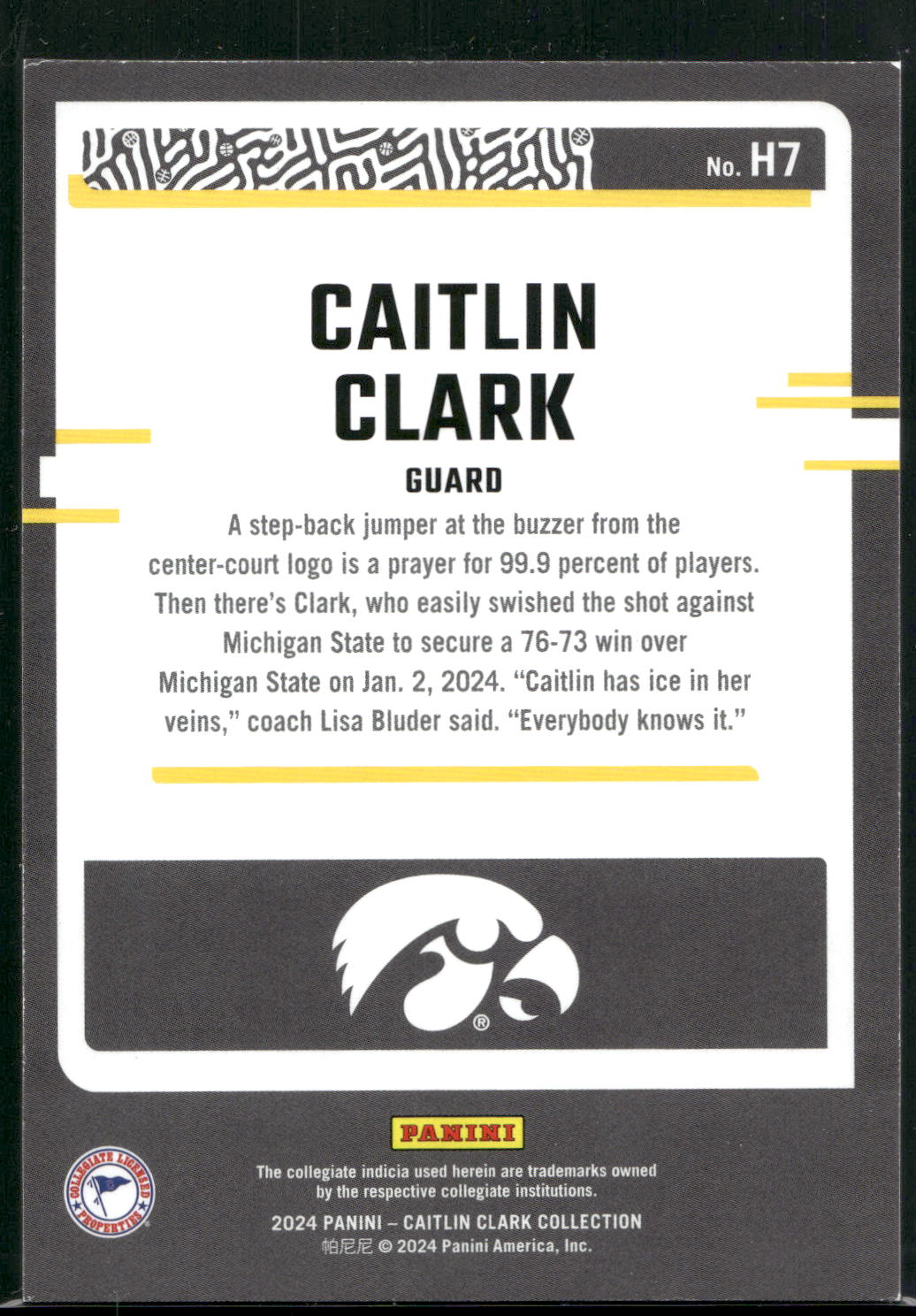 2024 Panini Caitlin Clark Collection #H7 Caitlin Clark Highlights
