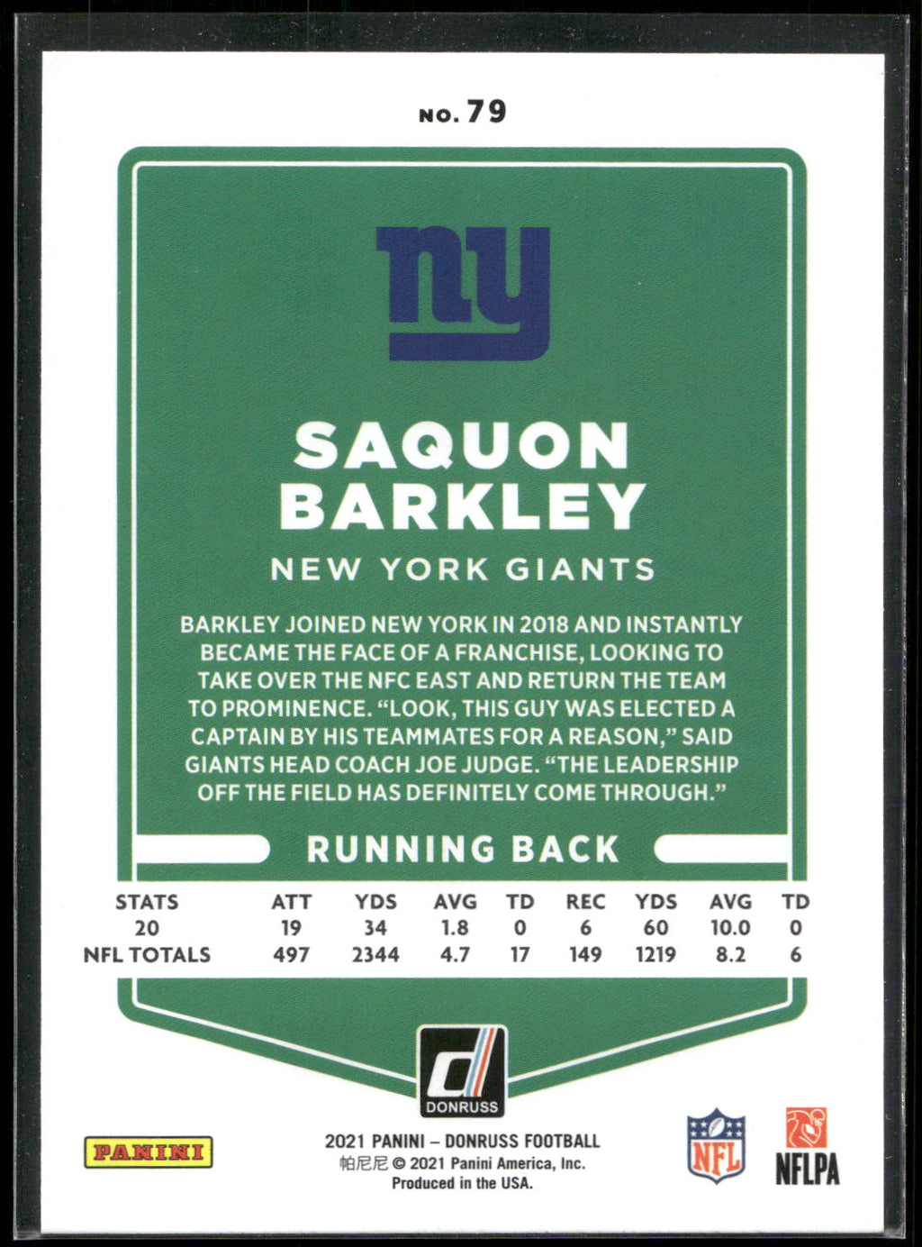 2021 Donruss #79b Saquon Barkley
