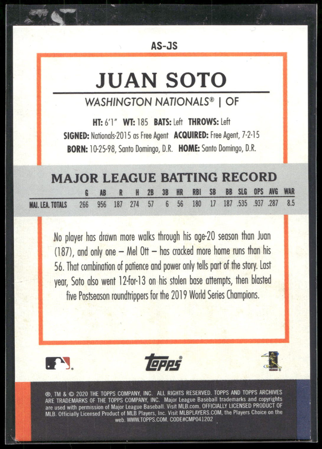 2020 Topps Archives Snapshots #AS-JS Juan Soto