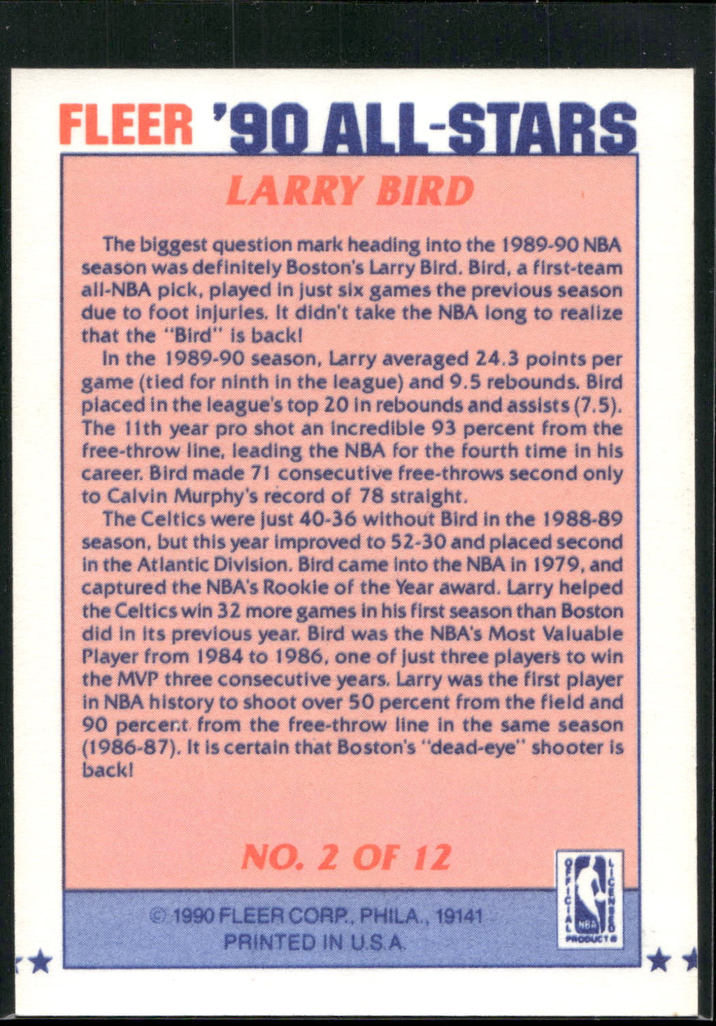 1990-91 Fleer #2 Larry Bird All-Stars