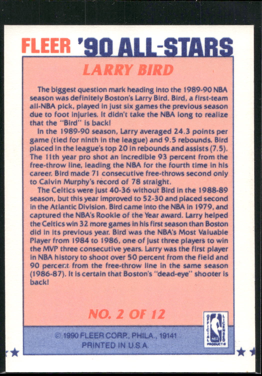 1990-91 Fleer #2 Larry Bird All-Stars