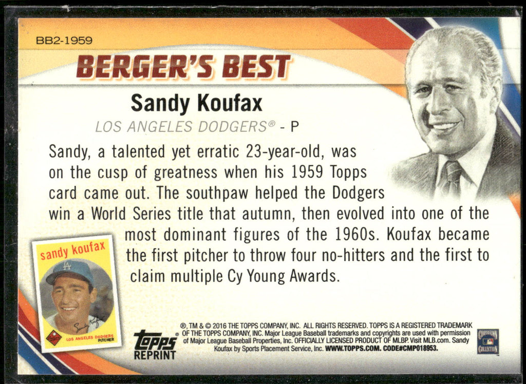 2016 Topps #BB2-1959 Sandy Koufax Berger's Best (Series 2)
