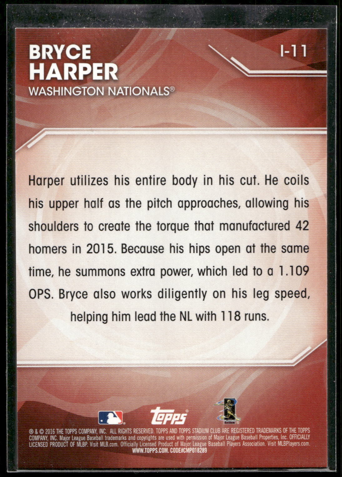 2016 Stadium Club #I-11 Bryce Harper ISOmetrics